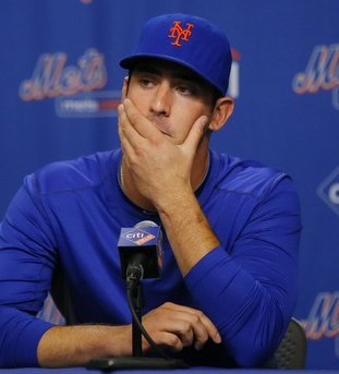 New York Mets pitcher Matt Harvey speaks during a news conference announcing that he has been diagnosed with a partially torn ligament before a baseball game between the Mets and Philadelphia Phillies at Citi Field, Monday, Aug. 26, 2013, in New York. (AP Photo/Paul J. Bereswill)