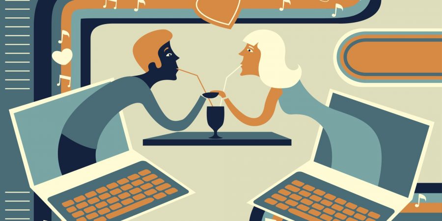 Illustrative of couple representing online dating