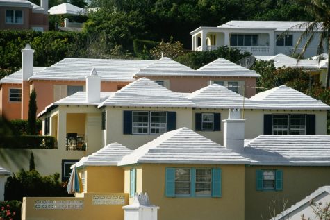Front view of houses with white roofs, Bermuda