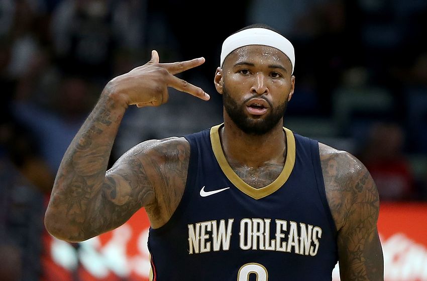 NEW ORLEANS, LA - OCTOBER 20:  DeMarcus Cousins #0 of the New Orleans Pelicans reacts to a play during a game against the Golden State Warriors at Smoothie King Center on October 20, 2017 in New Orleans, Louisiana.  NOTE TO USER: User expressly acknowledges and agrees that, by downloading and or using this photograph, User is consenting to the terms and conditions of the Getty Images License Agreement.  (Photo by Sean Gardner/Getty Images)