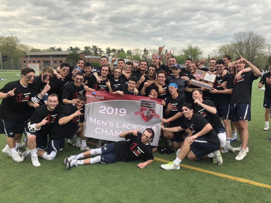 Mens Lacrosse Wins First Ever ECC Championship off a Game Winning Goal by Bobby Chillianis